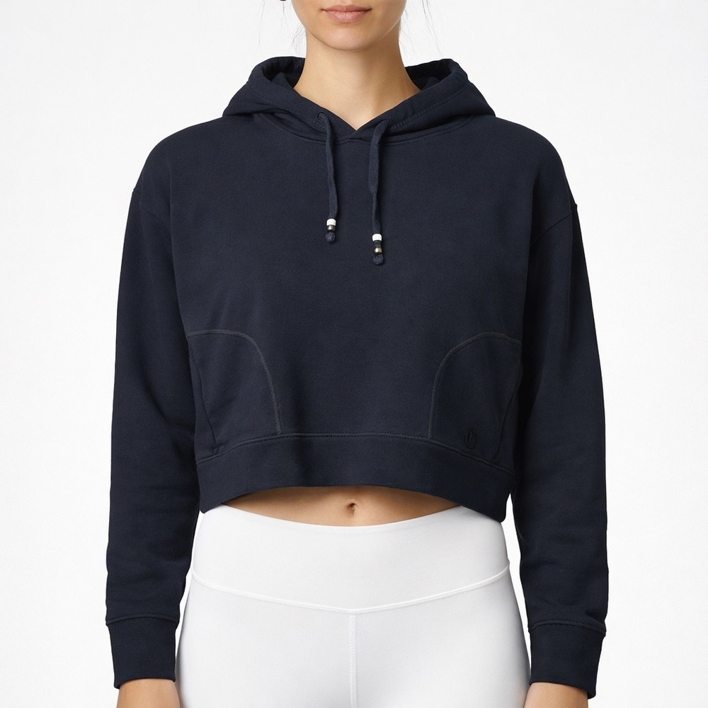Greyson Hoodie Sweatshirt Womens‎ Size S Navy Cropped Boxy Athleisure Minimalist